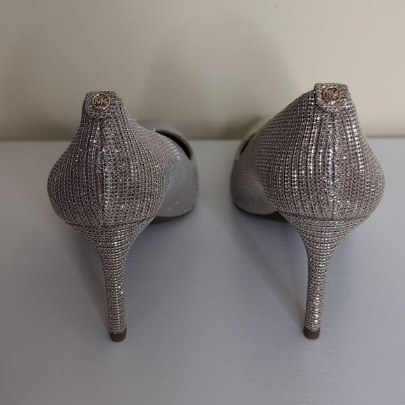 Michael Kors 7.5 Alina Flex Pump Pale Gold Glitter Chain Mesh Heels, NEW - Picture 6 of 11